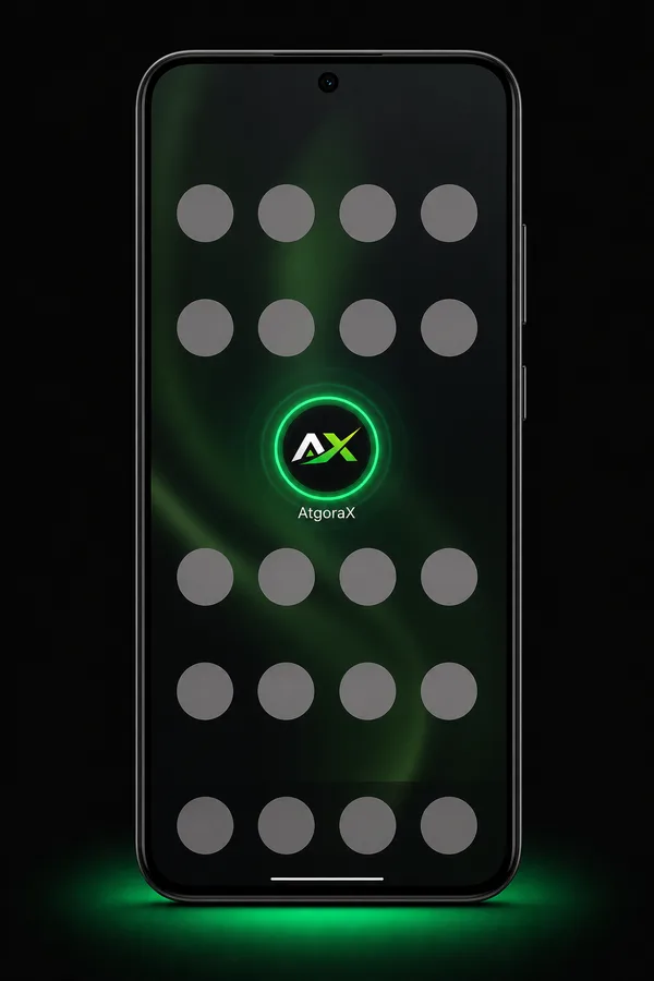 An Android home screen with the AtgoraX icon highlighted